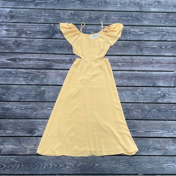 Dress: Oak + Fort Long Yellow Cutout Dress - Picture 4 of 11